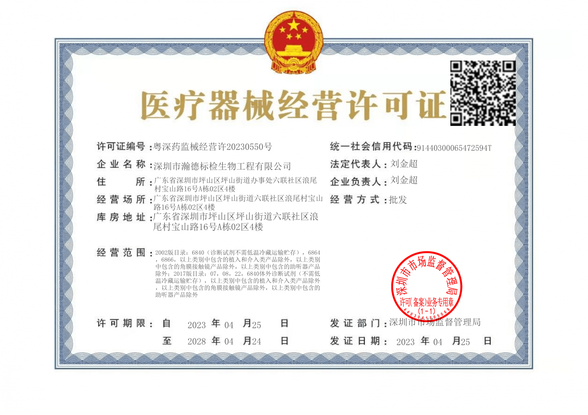 医疗器械经营许可证